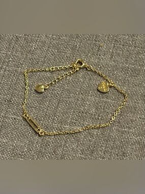 Gold Tone Safety Pin Heart Charm Adjustable Chain Bracelet